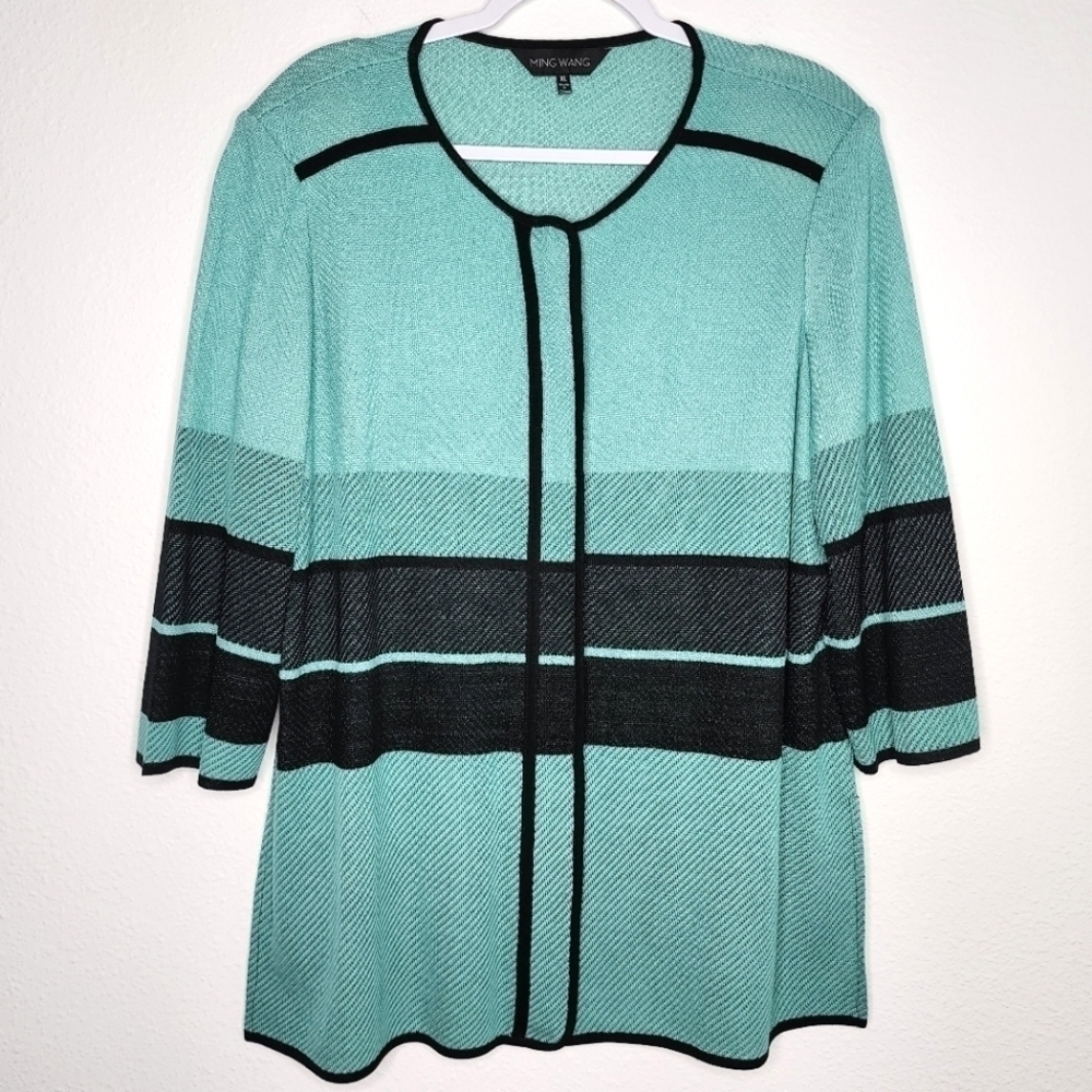Ming Wang Full Zip Jacket Cardigan 3/4 Sleeves Mature Mint Green Black XL